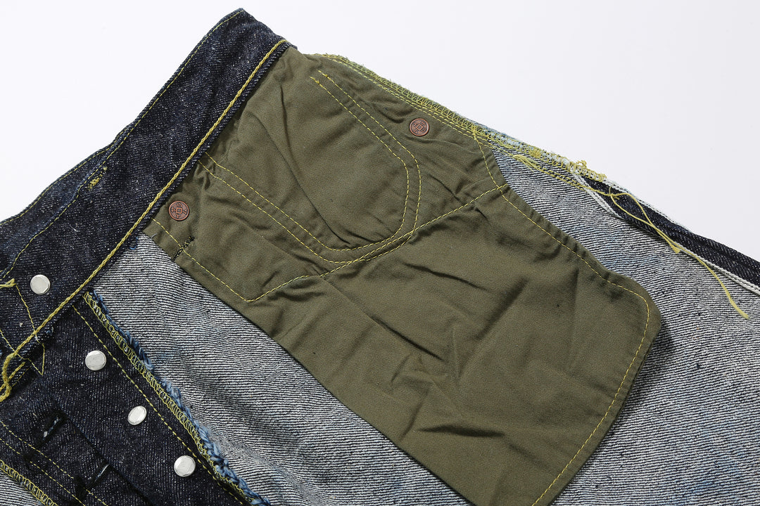 Samurai Jeans WWII model S2000HX olive herringbone pocket lining detail