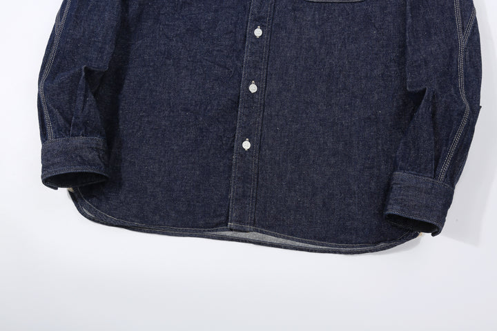Samurai Jeans SJWS-SC02W 10oz selvedge denim work shirt hem front view