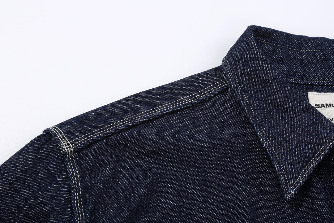 Samurai Jeans SJWS-SC02W 10oz selvedge denim work shirt shoulder seam detail