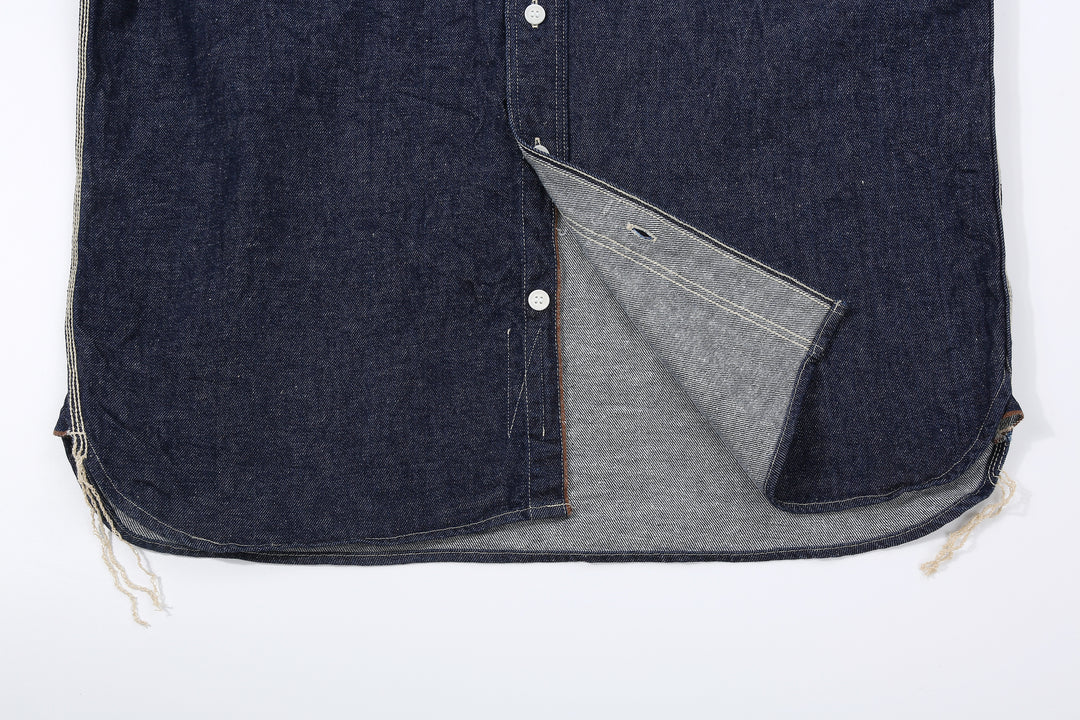 Samurai Jeans SJWS-SC02W 10oz selvedge denim work shirt hem full view