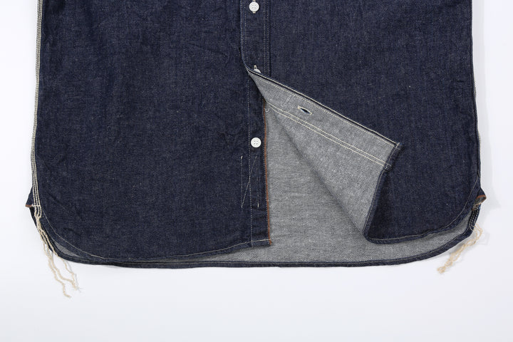 Samurai Jeans SJWS-SC02W 10oz selvedge denim work shirt hem full view