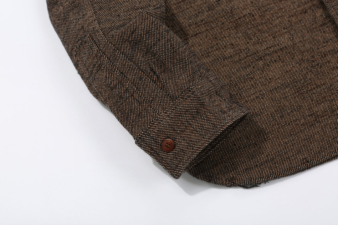 Samurai Jeans SMN25-01W Yarn-Dyed Heavy Flannel Work Shirt - Black Cuff Button
