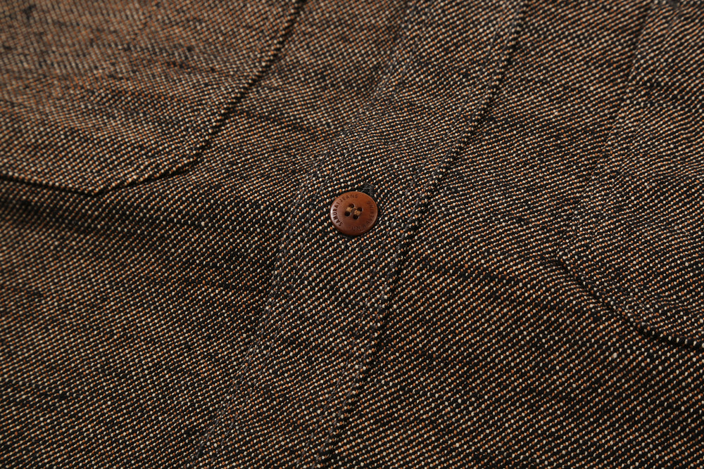 Samurai Jeans SMN25-01W Yarn-Dyed Heavy Flannel Work Shirt - Black Button Close Up