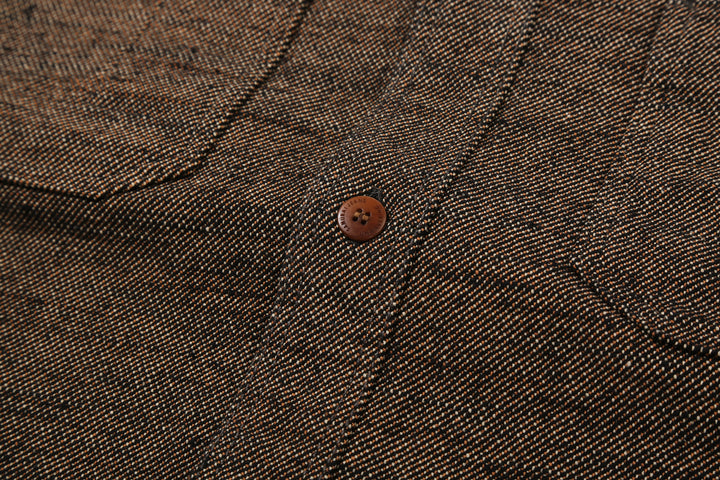 Samurai Jeans SMN25-01W Yarn-Dyed Heavy Flannel Work Shirt - Black Button Close Up