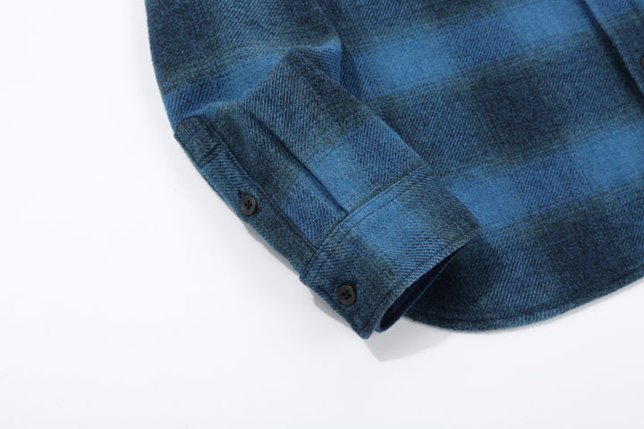 Pure Blue Japan 2235-BE Indigo Overdyed Cotton Tweed Check Shirt – Cuff and Sleeve Placket Detail
