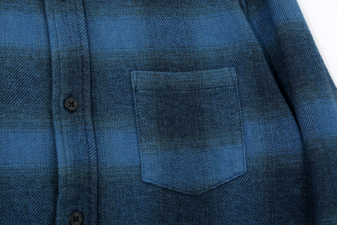 Pure Blue Japan 2235-BE Indigo Overdyed Cotton Tweed Check Shirt – Chest Pocket Detail