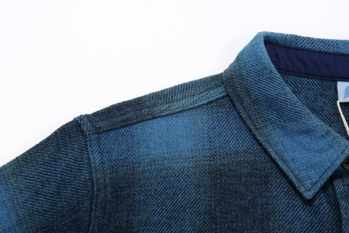 Pure Blue Japan 2235-BE Indigo Overdyed Cotton Tweed Check Shirt – Shoulder Seam Detail