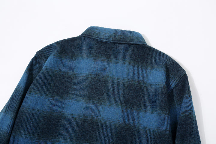Pure Blue Japan 2235-BE Indigo Overdyed Cotton Tweed Check Shirt – Upper Back Detail