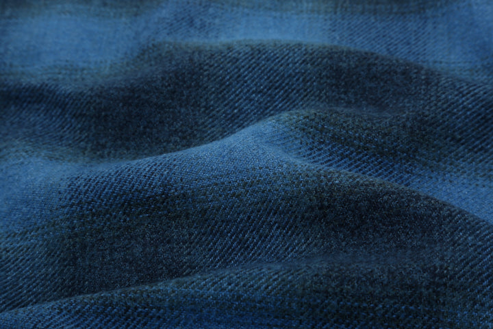 Pure Blue Japan 2235-BE Indigo Overdyed Cotton Tweed Check Shirt – Fabric Texture Close-Up
