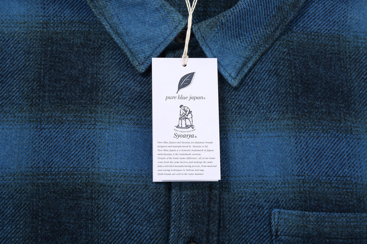 Pure Blue Japan 2235-BE Indigo Overdyed Cotton Tweed Check Shirt – Brand Hangtag Detail