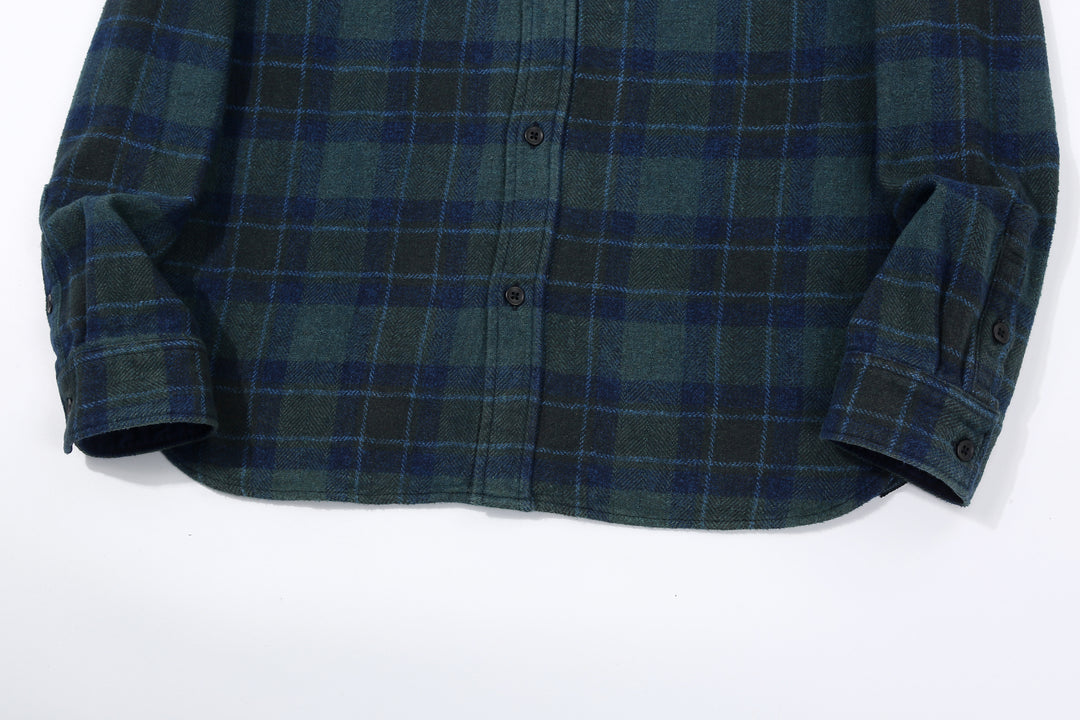 Pure Blue Japan 2235-BR Cotton Tweed Check Indigo Overdyed Shirt - Front Hem and Cuff Detail