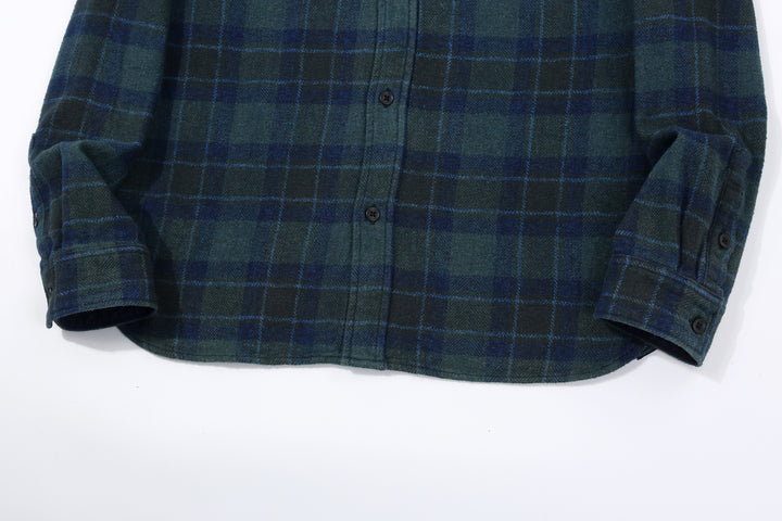 Pure Blue Japan 2235-BR Cotton Tweed Check Indigo Overdyed Shirt - Front Hem and Cuff Detail