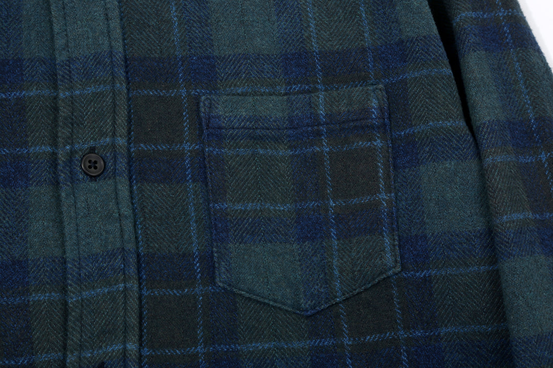 Pure Blue Japan 2235-BR Cotton Tweed Check Indigo Overdyed Shirt - Chest Pocket Detail