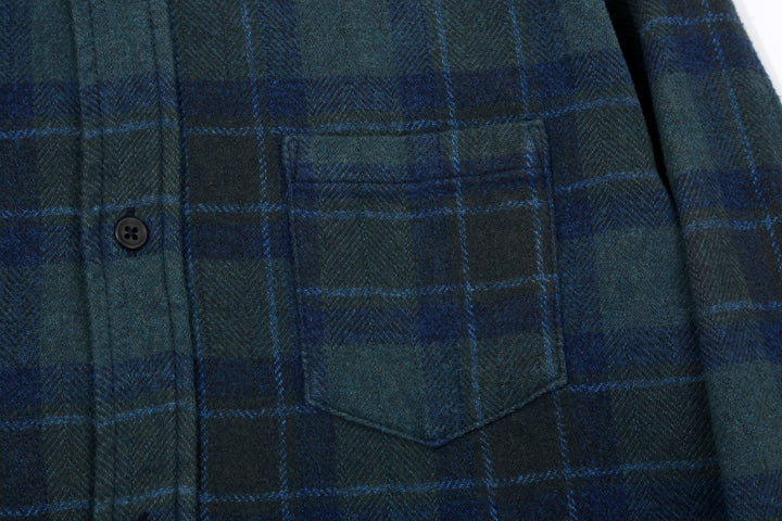 Pure Blue Japan 2235-BR Cotton Tweed Check Indigo Overdyed Shirt - Chest Pocket Detail