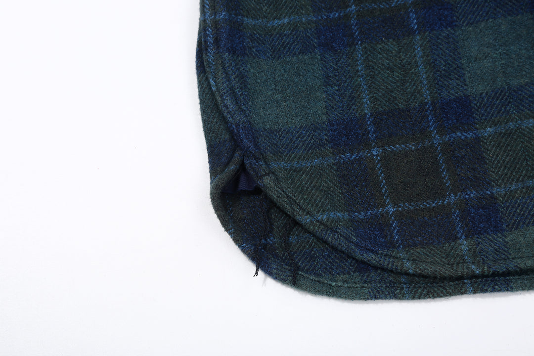 Pure Blue Japan 2235-BR Cotton Tweed Check Indigo Overdyed Shirt - Side Gusset Detail