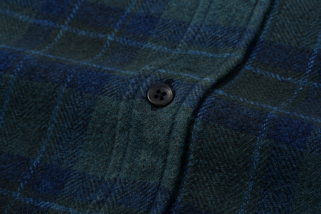 Pure Blue Japan 2235-BR Cotton Tweed Check Indigo Overdyed Shirt - Black Urea Button Detail