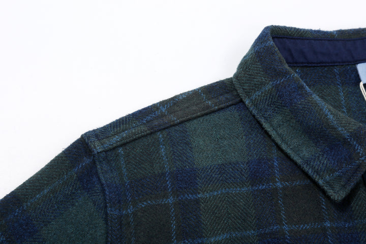 Pure Blue Japan 2235-BR Cotton Tweed Check Indigo Overdyed Shirt - Shoulder Seam Detail