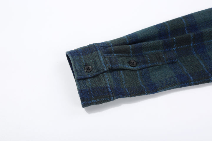 Pure Blue Japan 2235-BR Cotton Tweed Check Indigo Overdyed Shirt - Sleeve Placket and Cuff Detail