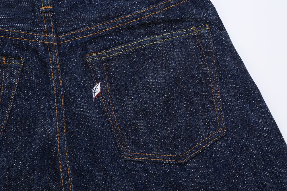 Pure Blue Japan kasuri indigo selvedge denim relaxed tapered jeans Japan back pocket