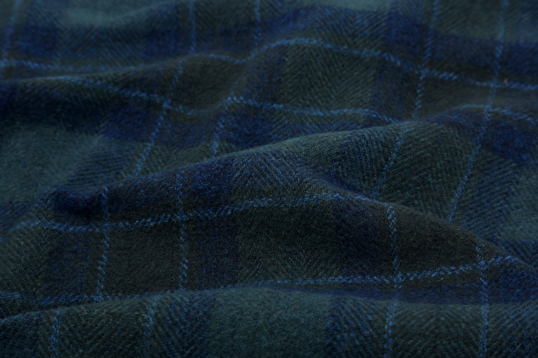 Pure Blue Japan 2235-BR Cotton Tweed Check Indigo Overdyed Shirt - Cotton Tweed Fabric Texture