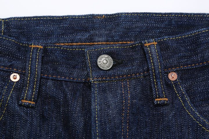 Pure Blue Japan kasuri indigo selvedge denim relaxed tapered jeans Japan button