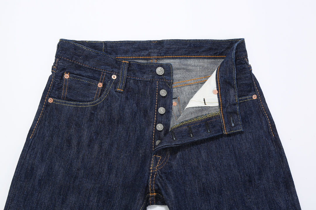 Pure Blue Japan kasuri indigo selvedge denim relaxed tapered jeans Japan detail