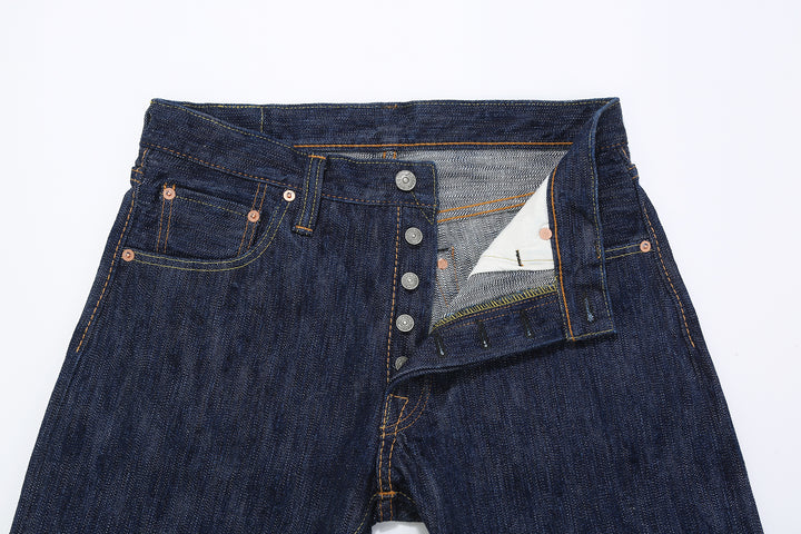 Pure Blue Japan kasuri indigo selvedge denim relaxed tapered jeans Japan detail