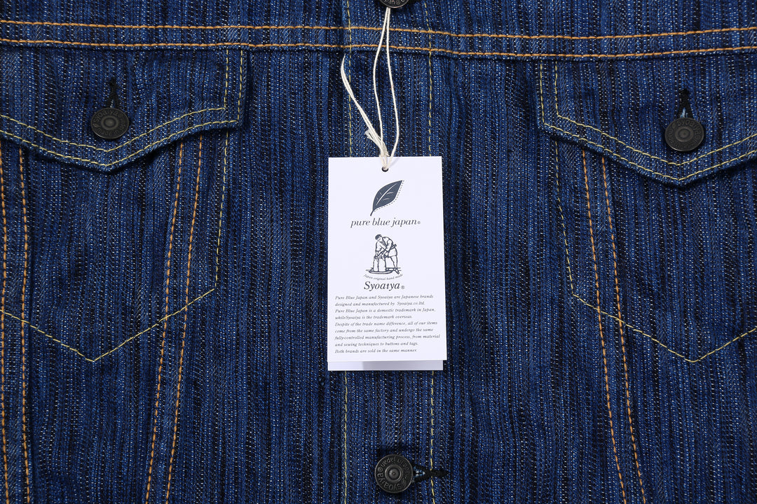Pure Blue Japan 6226-L 14.5oz Waterfall Denim Type 3 Jacket Light Indigo Made in Japan Selvedge Denim Jacket Paper Tag