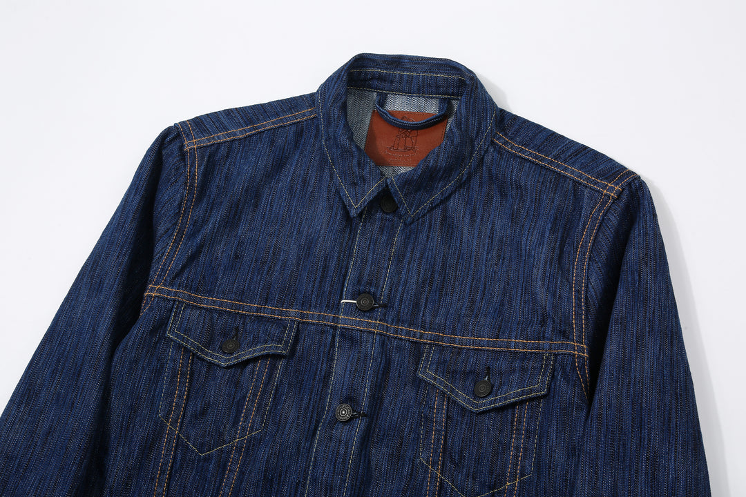 Pure Blue Japan 6226-L 14.5oz Waterfall Denim Type 3 Jacket Light Indigo Made in Japan Selvedge Denim Jacket Collar
