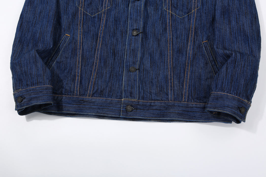 Pure Blue Japan 6226-L 14.5oz Waterfall Denim Type 3 Jacket Light Indigo Made in Japan Selvedge Denim Jacket Hem and Cuff
