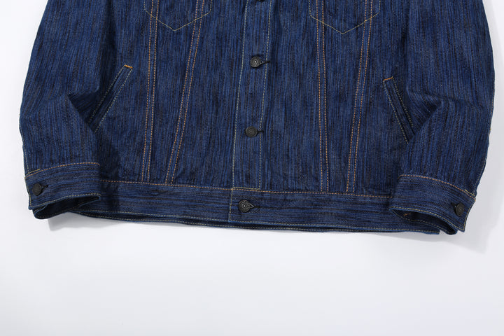 Pure Blue Japan 6226-L 14.5oz Waterfall Denim Type 3 Jacket Light Indigo Made in Japan Selvedge Denim Jacket Hem and Cuff