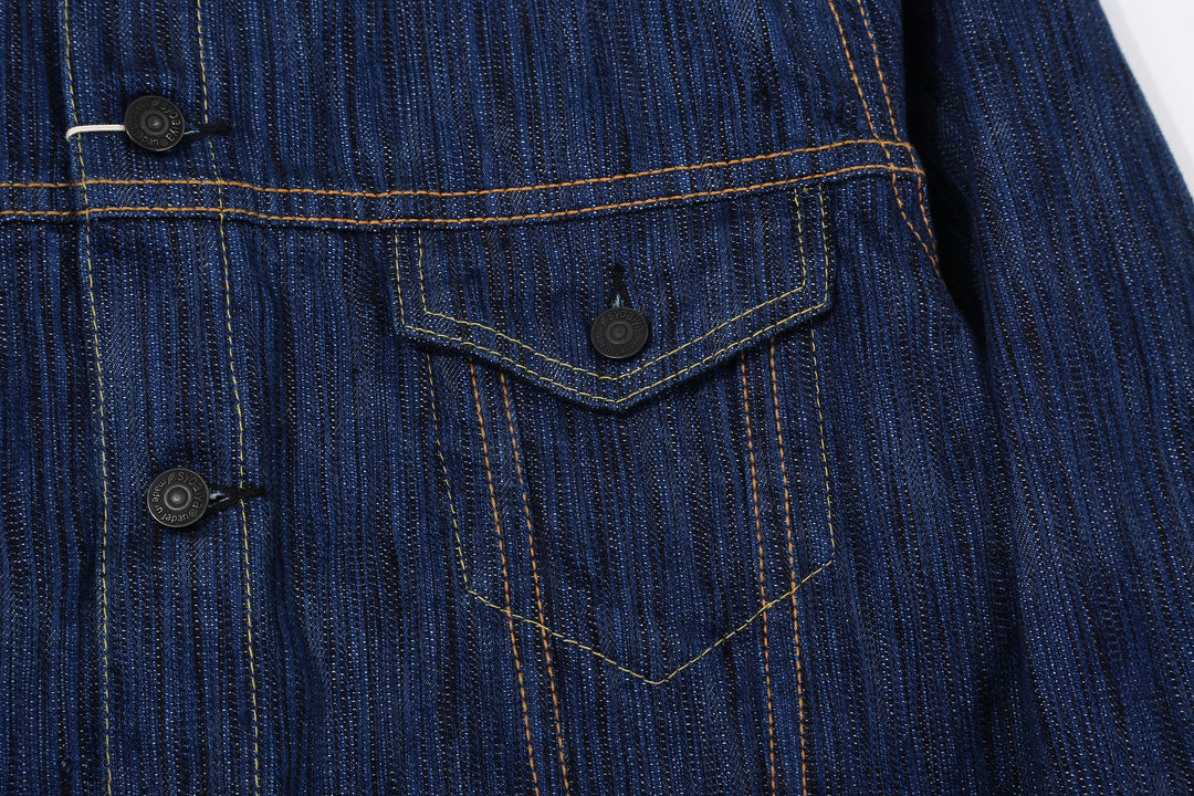 Pure Blue Japan 6226-L 14.5oz Waterfall Denim Type 3 Jacket Light Indigo Made in Japan Selvedge Denim Jacket Chest Pocket Left