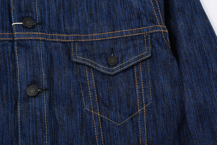 Pure Blue Japan 6226-L 14.5oz Waterfall Denim Type 3 Jacket Light Indigo Made in Japan Selvedge Denim Jacket Chest Pocket Left