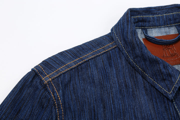 Pure Blue Japan 6226-L 14.5oz Waterfall Denim Type 3 Jacket Light Indigo Made in Japan Selvedge Denim Jacket Shoulder Seam