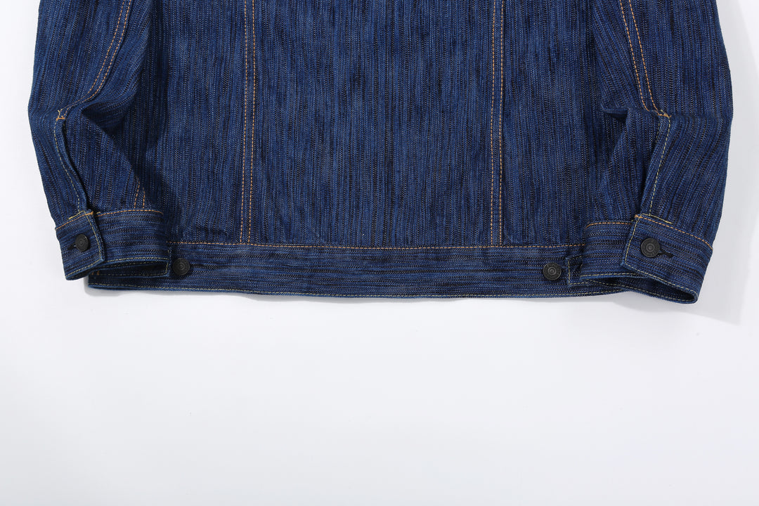 Pure Blue Japan 6226-L 14.5oz Waterfall Denim Type 3 Jacket Light Indigo Made in Japan Selvedge Denim Jacket Hem Back