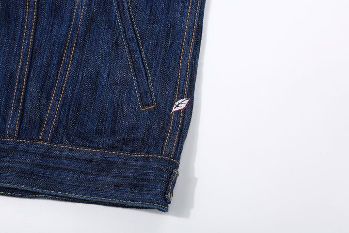 Pure Blue Japan 6226-L 14.5oz Waterfall Denim Type 3 Jacket Light Indigo Made in Japan Selvedge Denim Jacket Shoai Leaf Embroidery