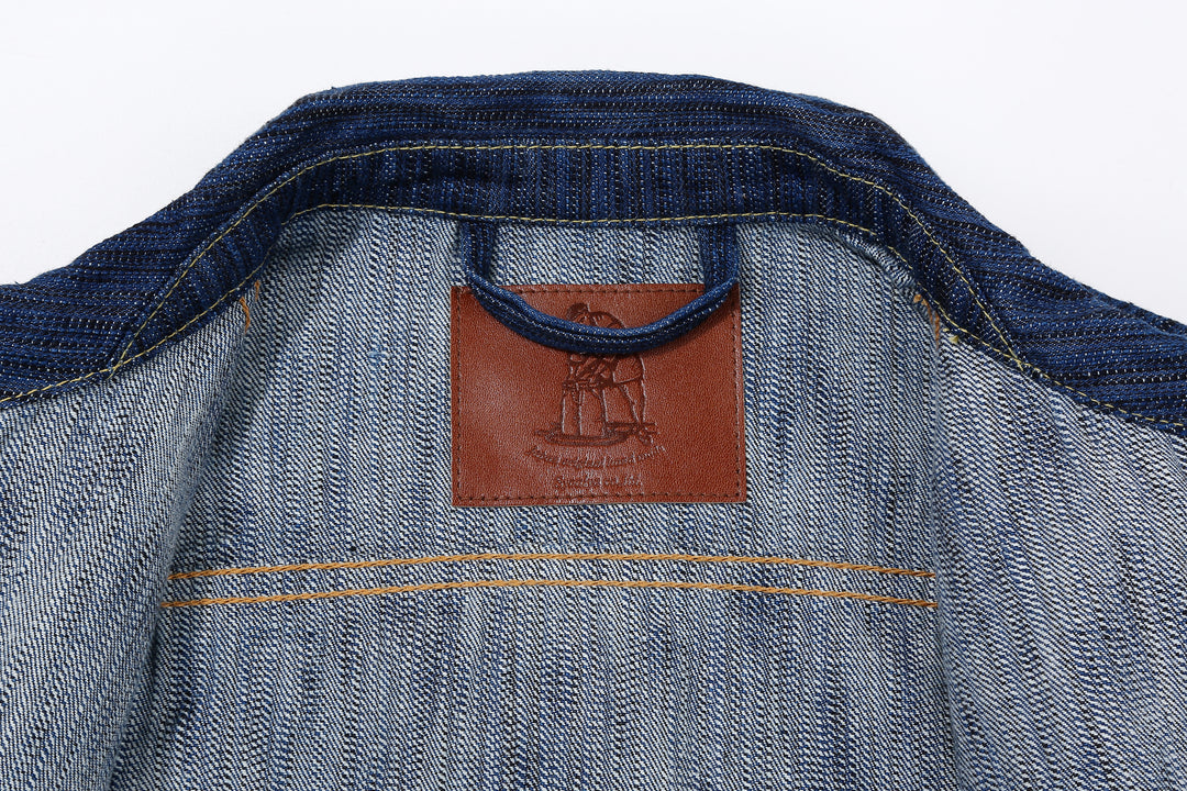 Pure Blue Japan 6226-L 14.5oz Waterfall Denim Type 3 Jacket Light Indigo Made in Japan Selvedge Denim Jacket Locker Loop and Leather Patch