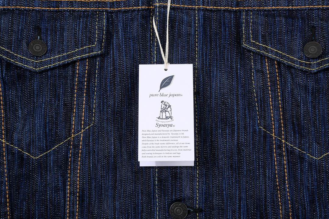 Pure Blue Japan 6226-D 14.5oz Waterfall Denim Type 3 Jacket Dark Indigo Made in Japan Selvedge Denim Jacket Paper Tag