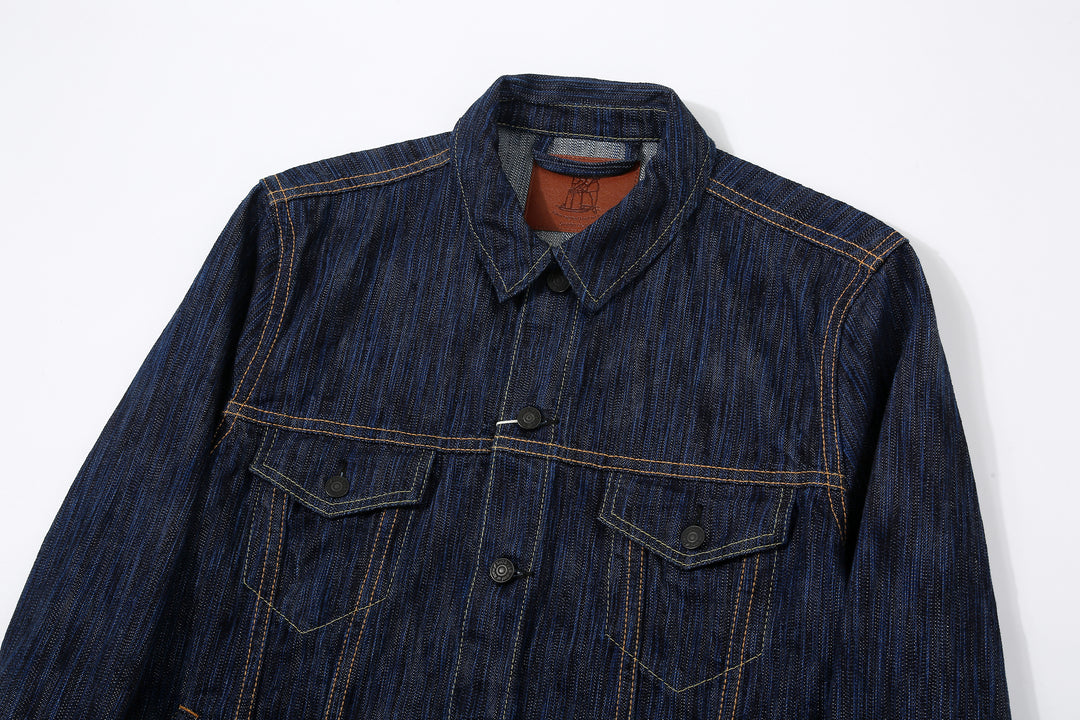 Pure Blue Japan 6226-D 14.5oz Waterfall Denim Type 3 Jacket Dark Indigo Made in Japan Selvedge Denim Jacket Collar