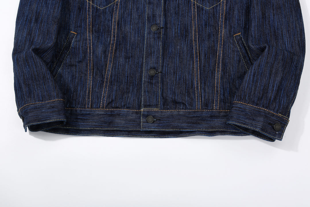 Pure Blue Japan 6226-D 14.5oz Waterfall Denim Type 3 Jacket Dark Indigo Made in Japan Selvedge Denim Jacket Hem and Cuff