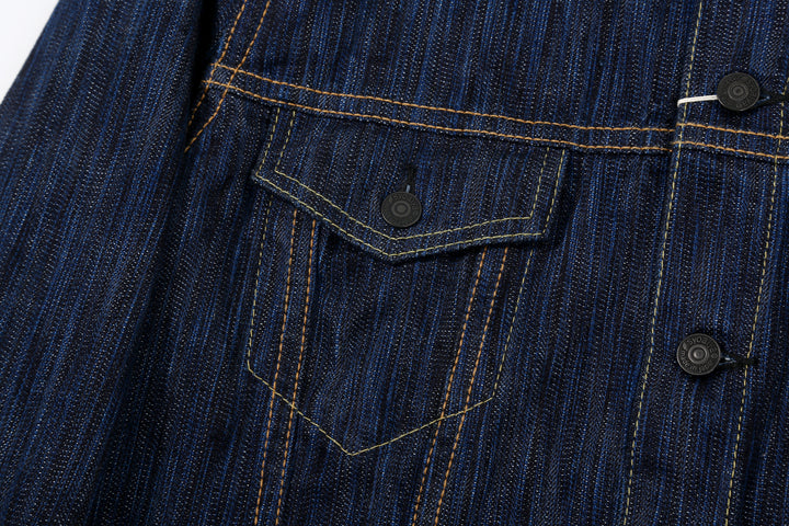 Pure Blue Japan 6226-D 14.5oz Waterfall Denim Type 3 Jacket Dark Indigo Made in Japan Selvedge Denim Jacket Pocket Right