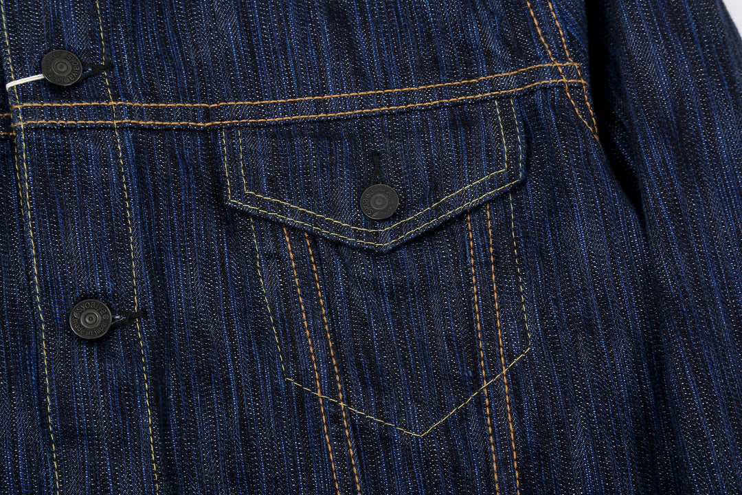 Pure Blue Japan 6226-D 14.5oz Waterfall Denim Type 3 Jacket Dark Indigo Made in Japan Selvedge Denim Jacket Pocket Left