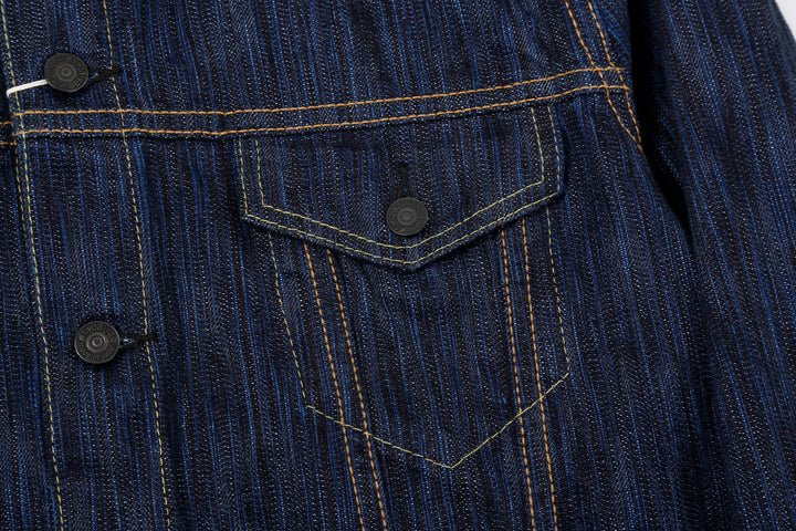 Pure Blue Japan 6226-D 14.5oz Waterfall Denim Type 3 Jacket Dark Indigo Made in Japan Selvedge Denim Jacket Pocket Left