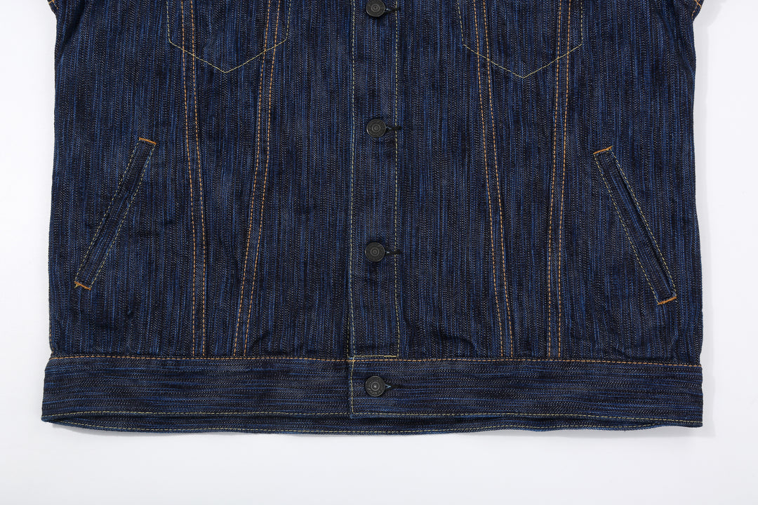 Pure Blue Japan 6226-D 14.5oz Waterfall Denim Type 3 Jacket Dark Indigo Made in Japan Selvedge Denim Jacket Hem