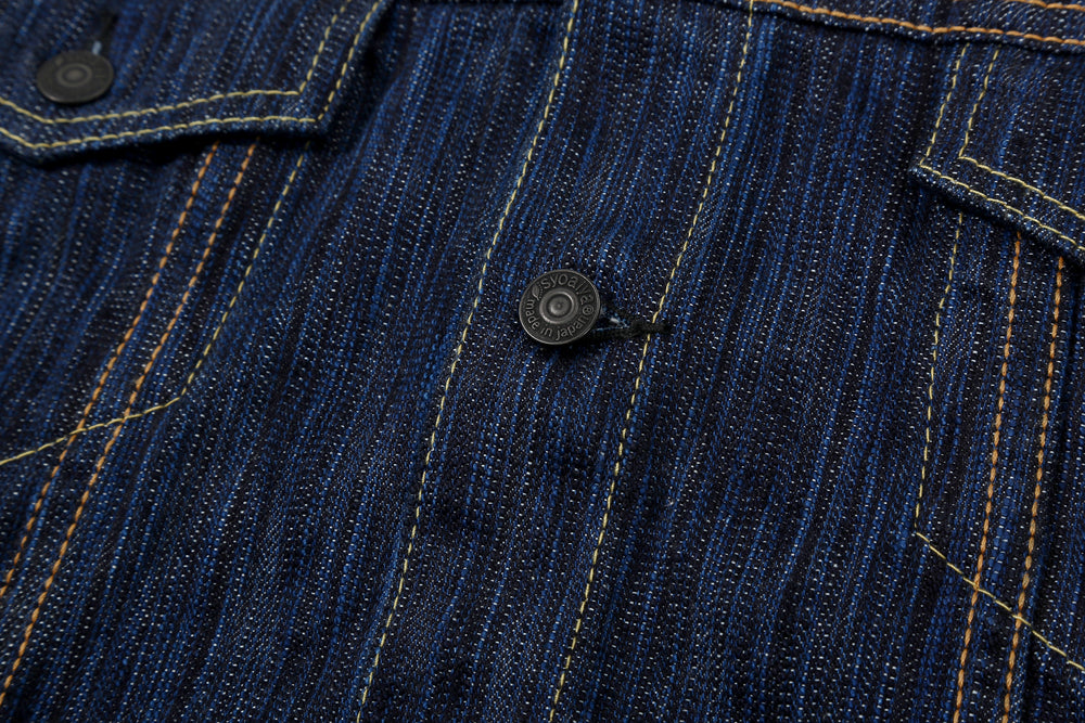 Pure Blue Japan 6226-D 14.5oz Waterfall Denim Type 3 Jacket Dark Indigo Made in Japan Selvedge Denim Jacket Button Detail