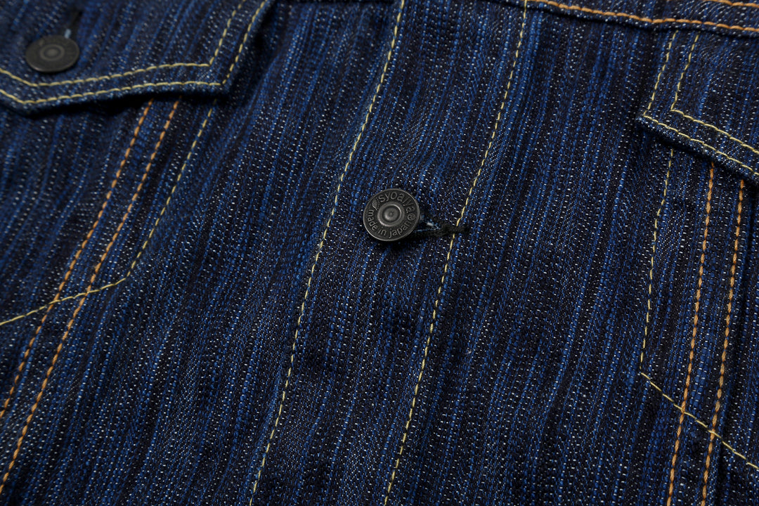 Pure Blue Japan 6226-D 14.5oz Waterfall Denim Type 3 Jacket Dark Indigo Made in Japan Selvedge Denim Jacket Button Detail