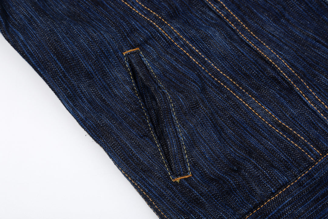 Pure Blue Japan 6226-D 14.5oz Waterfall Denim Type 3 Jacket Dark Indigo Made in Japan Selvedge Denim Jacket Side Pocket Right