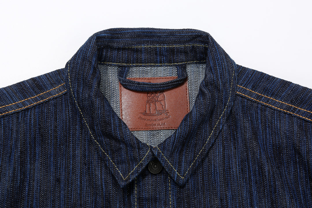 Pure Blue Japan 6226-D 14.5oz Waterfall Denim Type 3 Jacket Dark Indigo Made in Japan Selvedge Denim Jacket Collar Detail