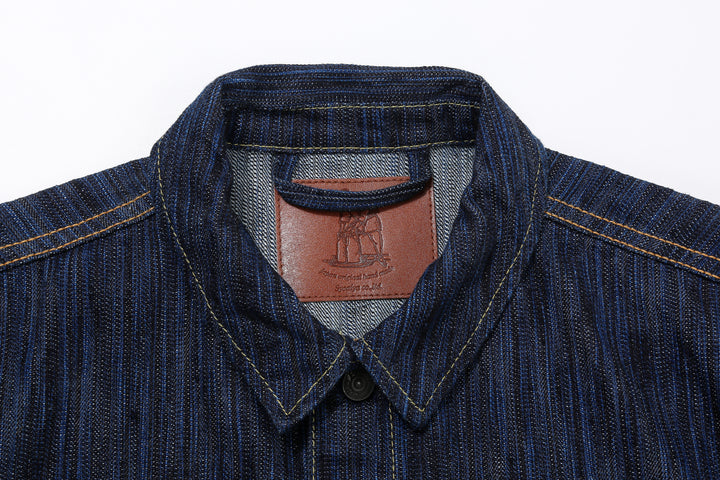 Pure Blue Japan 6226-D 14.5oz Waterfall Denim Type 3 Jacket Dark Indigo Made in Japan Selvedge Denim Jacket Collar Detail