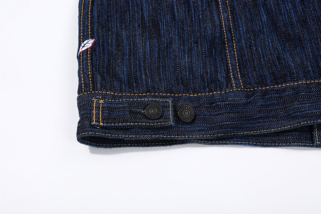 Pure Blue Japan 6226-D 14.5oz Waterfall Denim Type 3 Jacket Dark Indigo Made in Japan Selvedge Denim Jacket Hem Buttons Adjuster
